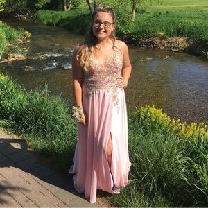 JVN by Jovani Pink and Gold Prom Dress